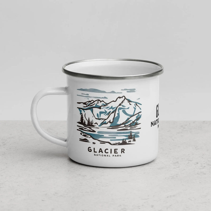 Glacier National Park Watercolor Art Durable Enamel Camp Mug - Parks Apparel