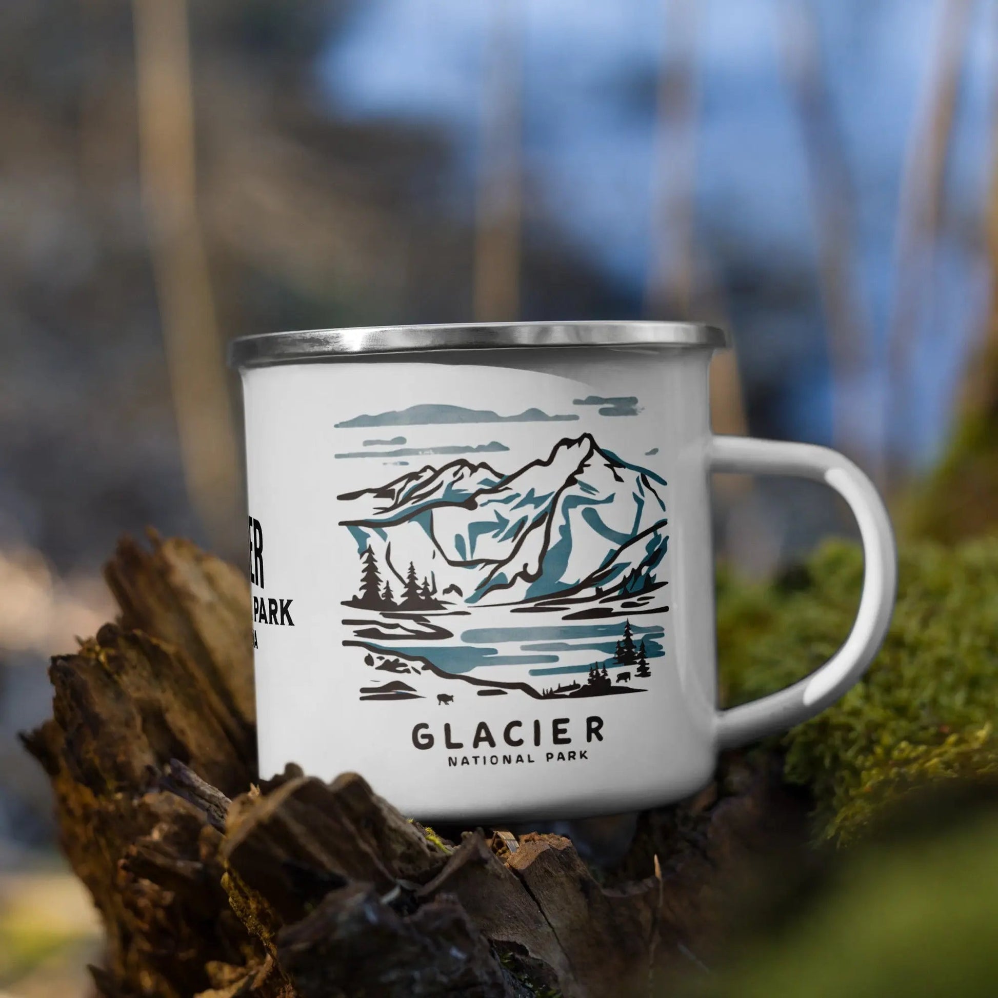 Glacier National Park Watercolor Art Durable Enamel Camp Mug - Parks Apparel