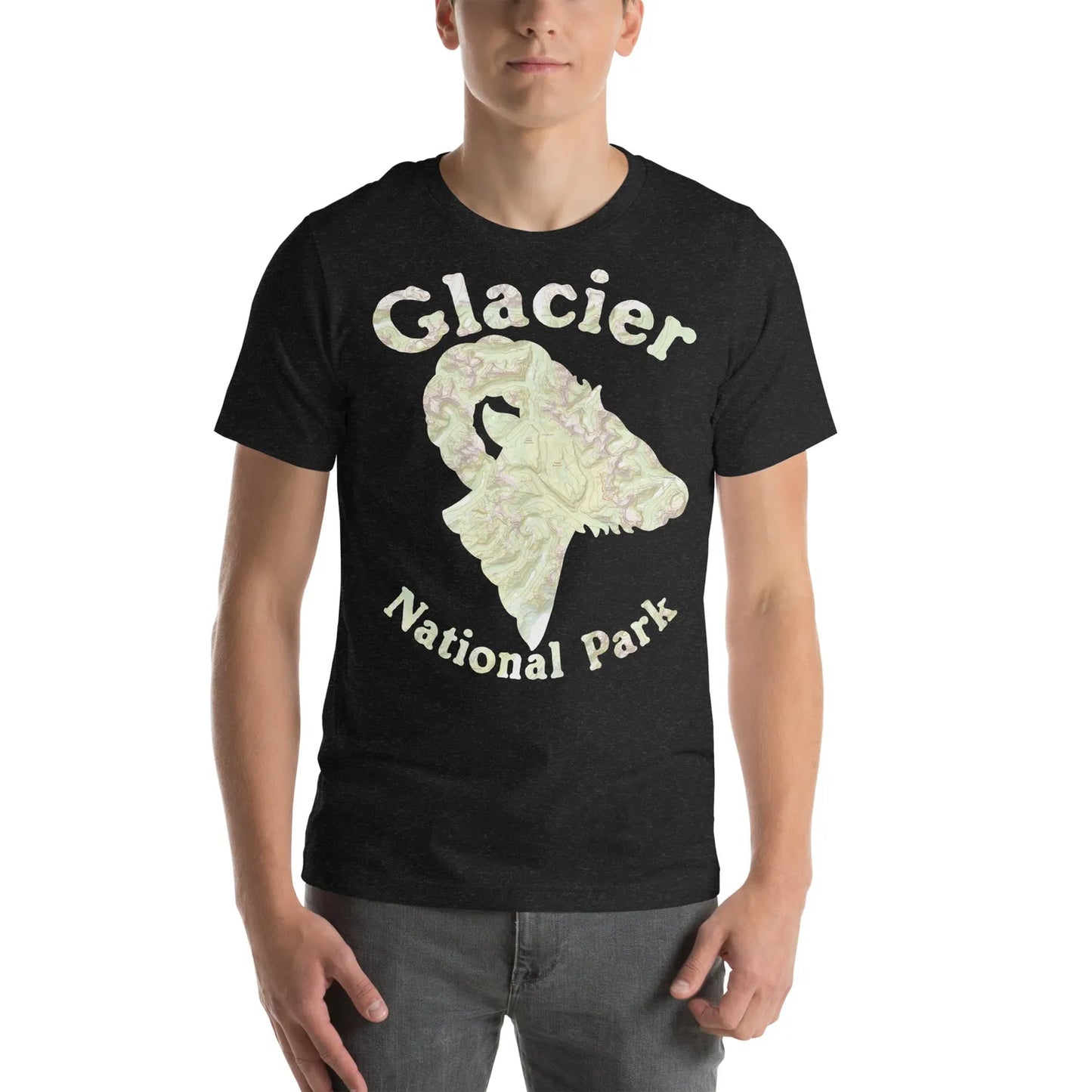 Glacier National Park topo horned sheep t-shirt detail or alternate product view