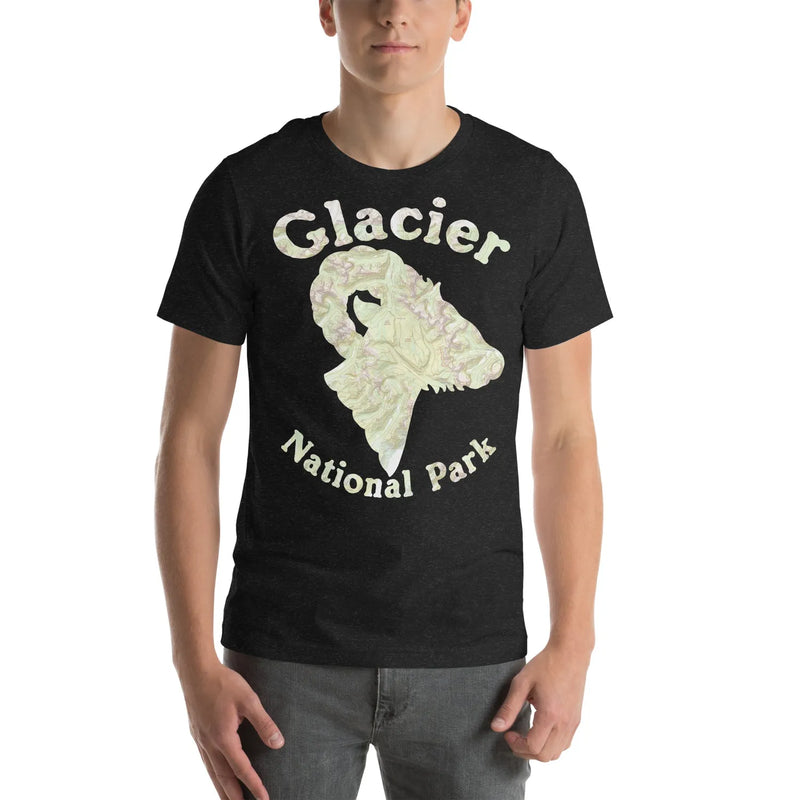 Glacier National Park topo horned sheep t-shirt detail or alternate product view