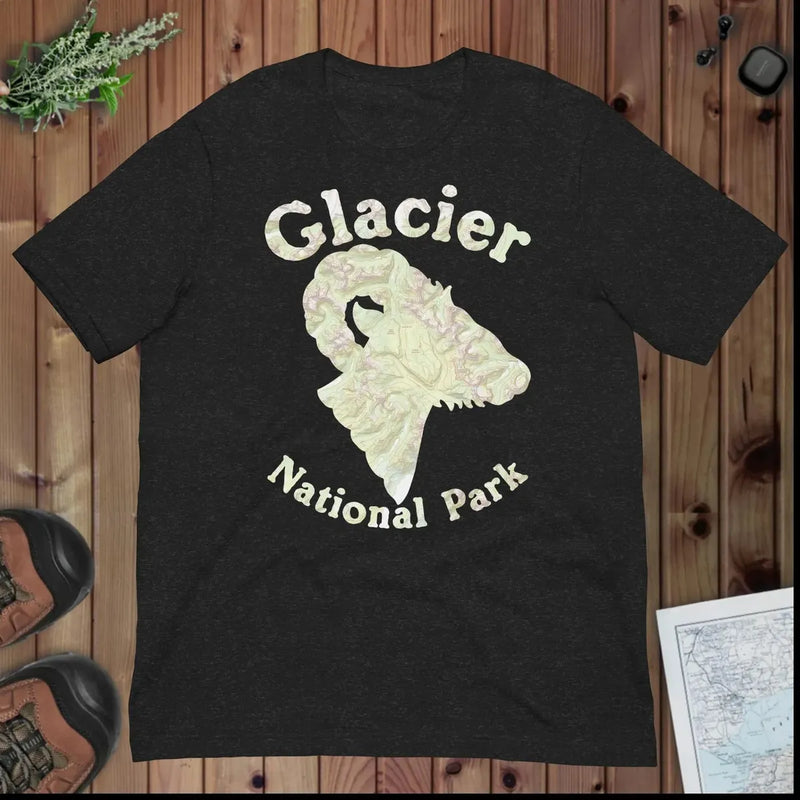 Glacier National Park topo horned sheep t-shirt alternate color or product angle