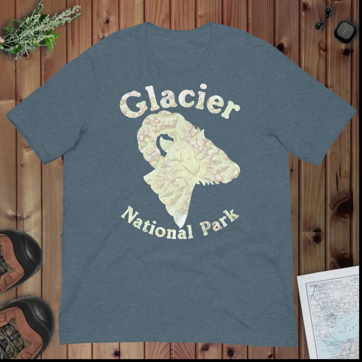 Glacier Topo Horned Sheep T-shirt - Parks ApparelT-Shirt