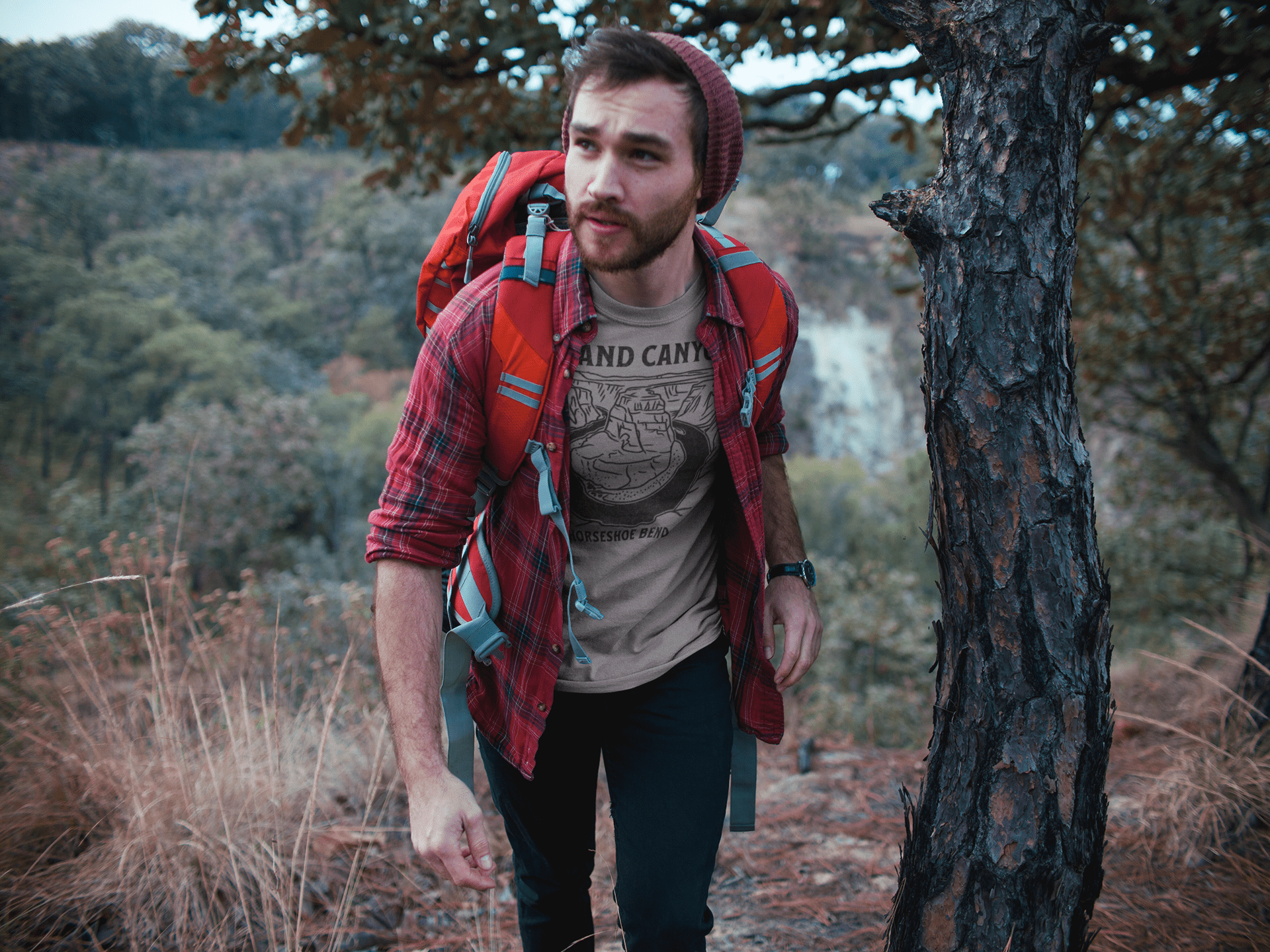 Grand Canyon Horseshoe Bend graphic t-shirt shown in lifestyle or modeled setting