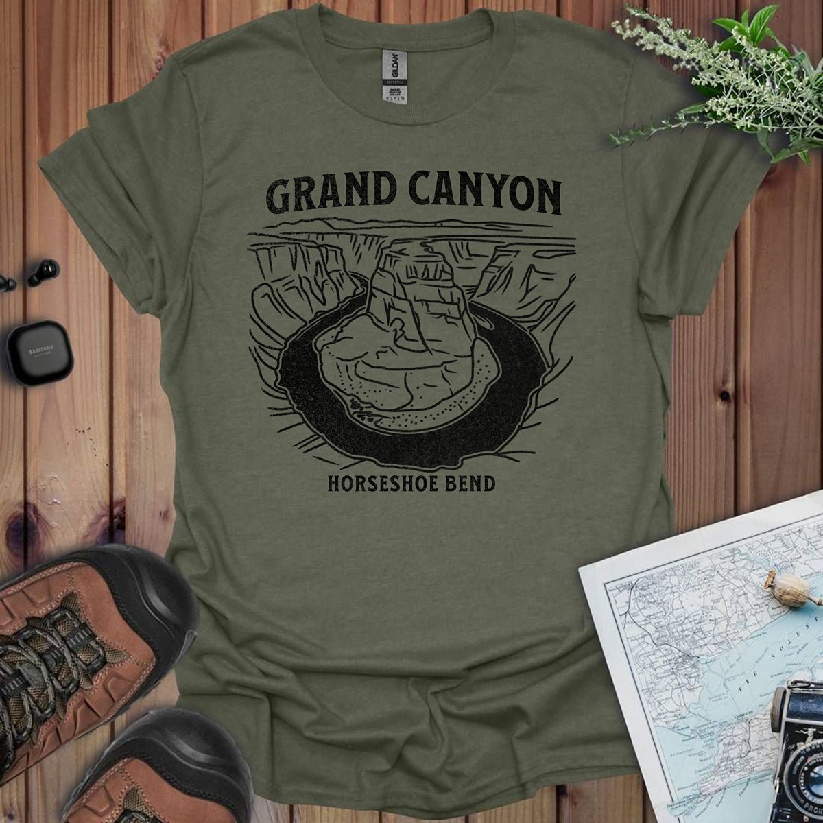 Grand Canyon Horseshoe Bend graphic t-shirt shown in lifestyle or modeled setting