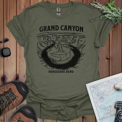 Grand Canyon Horseshoe Bend graphic t-shirt shown in lifestyle or modeled setting