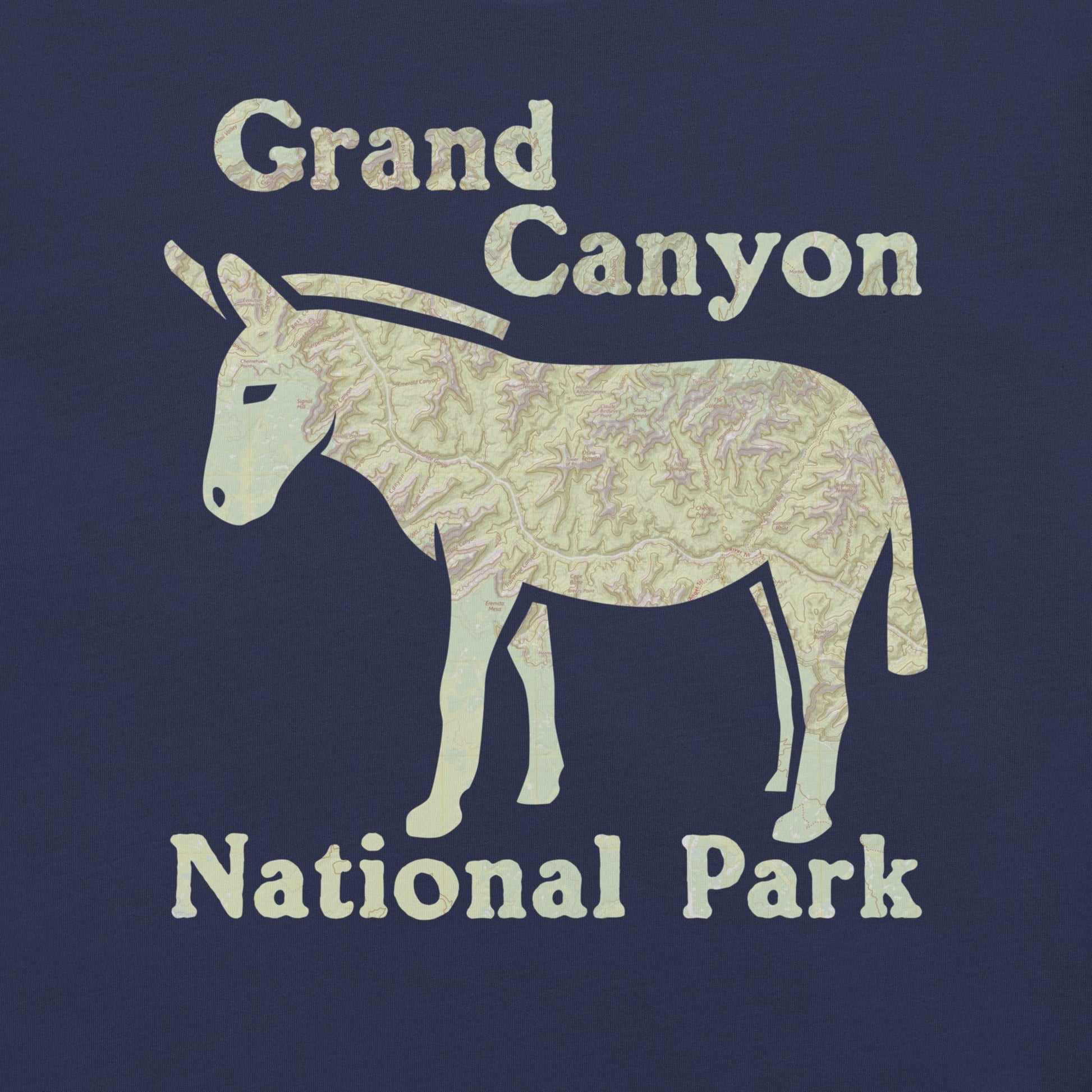 Grand Canyon Mule national park topo t-shirt shown in lifestyle or modeled setting