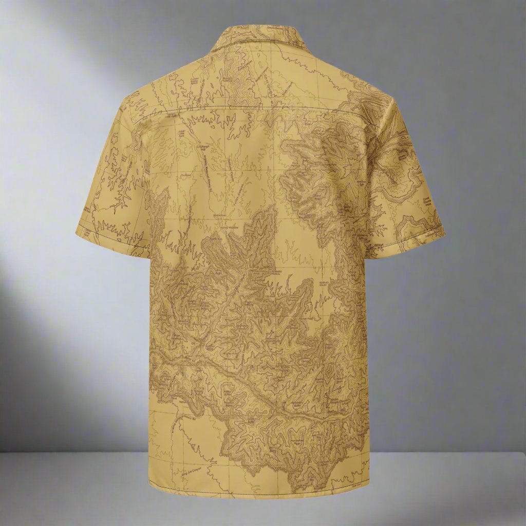 Grand Canyon National Park topographic unisex button up shirt shown from alternate product angle