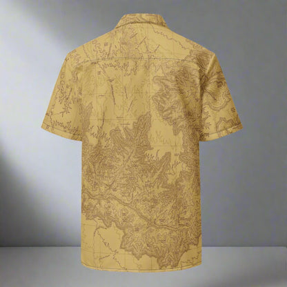 Grand Canyon National Park topographic unisex button up shirt shown from alternate product angle
