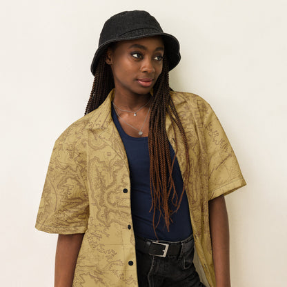Grand Canyon National Park topographic unisex button up shirt shown from alternate product angle