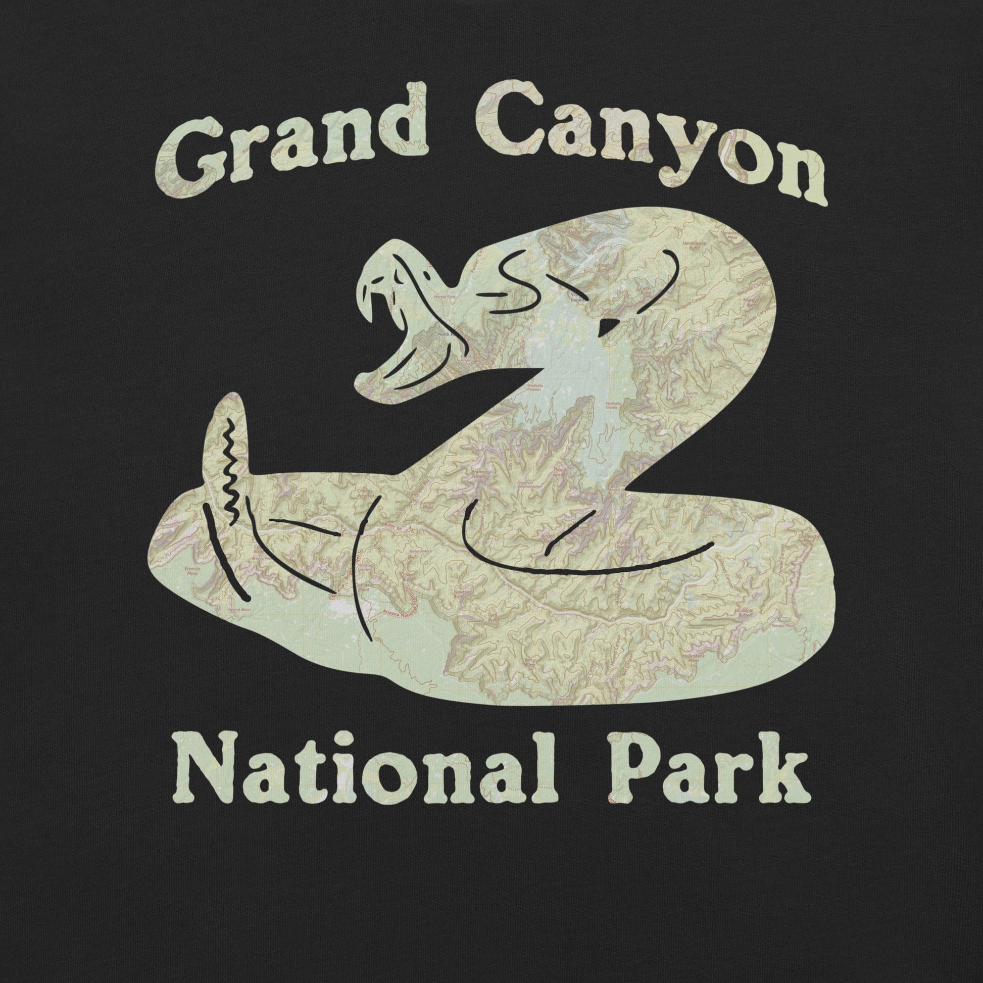 Grand Canyon Rattlesnake national park topo t-shirt shown in lifestyle or modeled setting