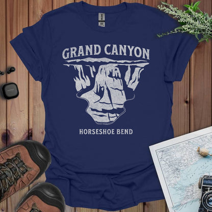Grand Canyon textured Horseshoe Bend Glen Canyon graphic t-shirt shown in lifestyle or modeled setting