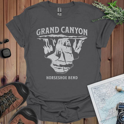 Grand Canyon textured Horseshoe Bend Glen Canyon graphic t-shirt shown from alternate product angle