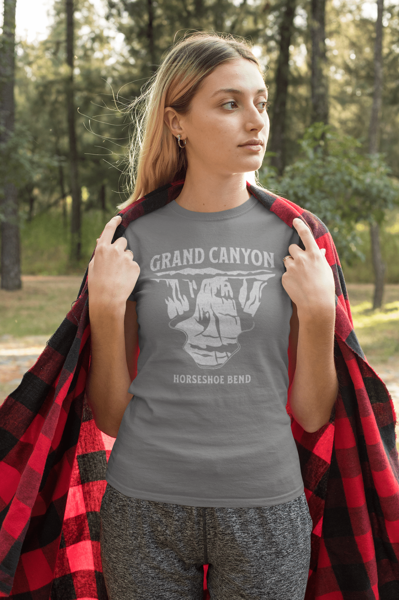 Grand Canyon textured Horseshoe Bend Glen Canyon graphic t-shirt shown from alternate product angle