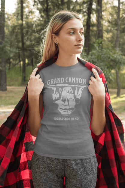 Grand Canyon textured Horseshoe Bend Glen Canyon graphic t-shirt shown from alternate product angle