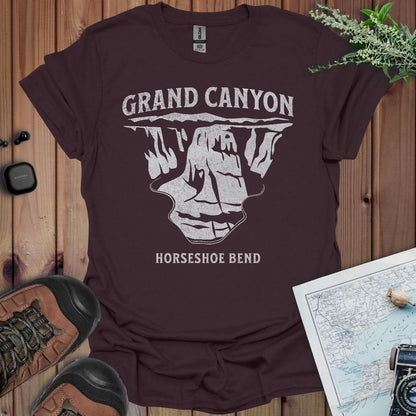 Grand Canyon textured Horseshoe Bend Glen Canyon graphic t-shirt shown from alternate product angle