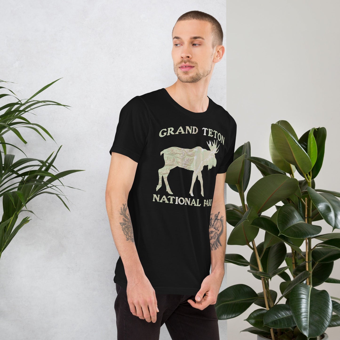 Grand Teton Moose national park topo t-shirt detail or alternate product view