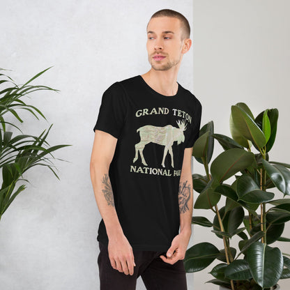 Grand Teton Moose national park topo t-shirt detail or alternate product view