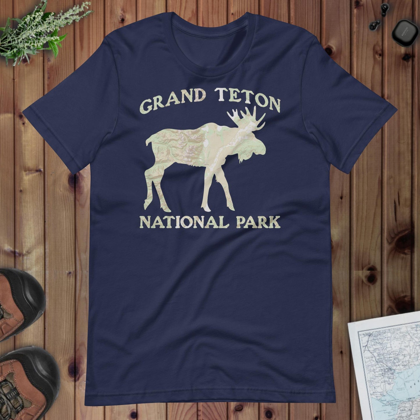 Grand Teton Moose national park topo t-shirt detail or alternate product view