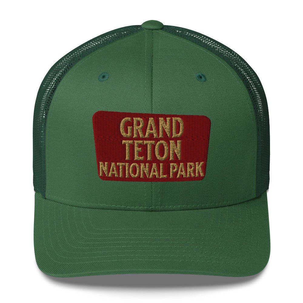 Grand Teton National Park sign embroidered trucker hat detail or alternate product view