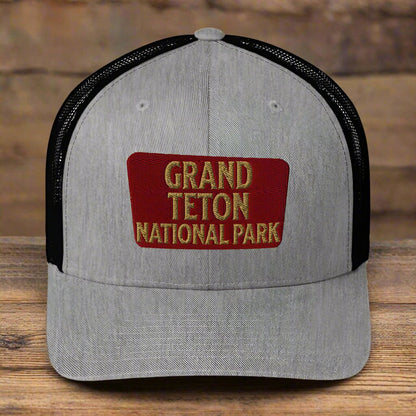 Grand Teton National Park sign embroidered trucker hat primary product view