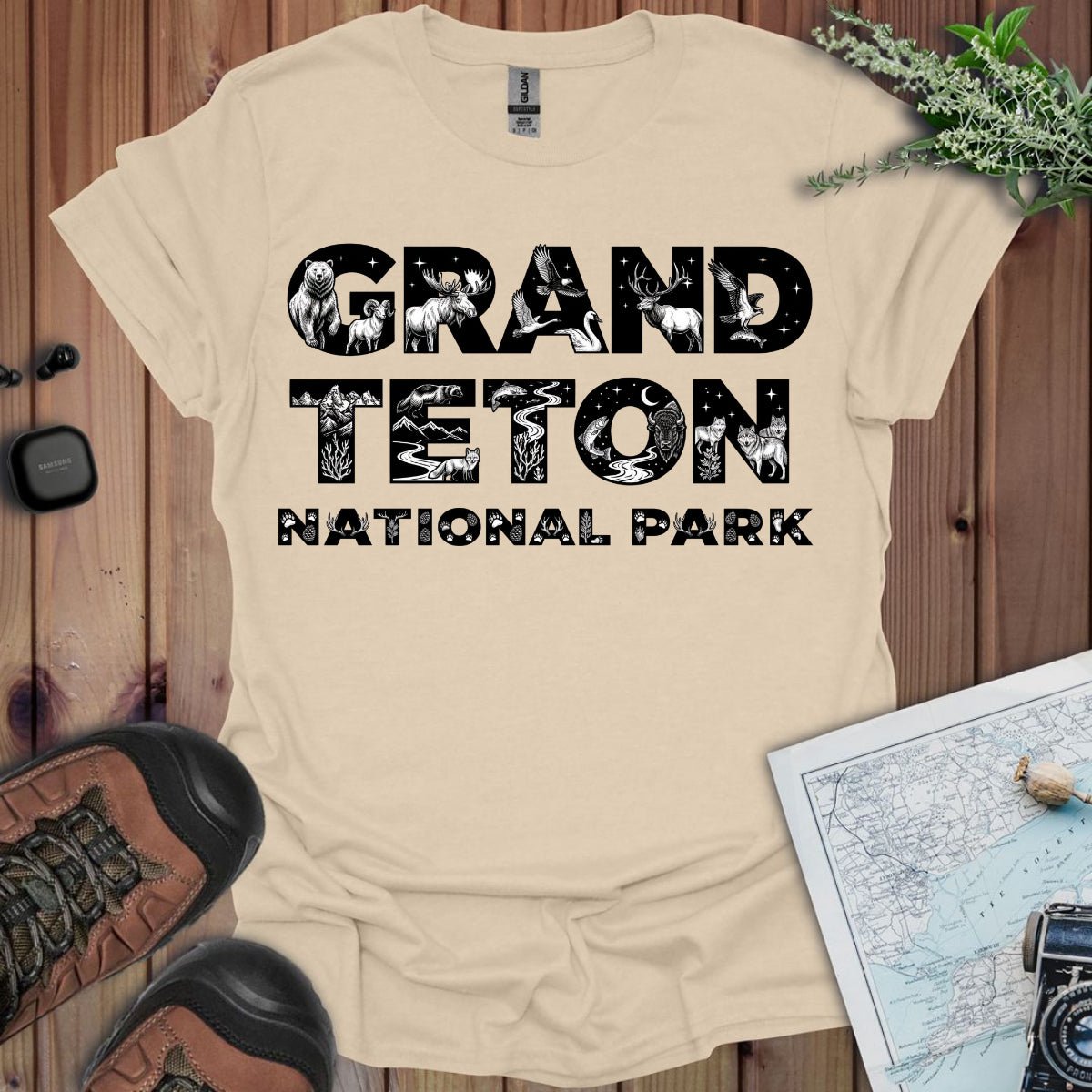 Grand Teton National Park silhouette graphic t-shirt alternate apparel color or product angle