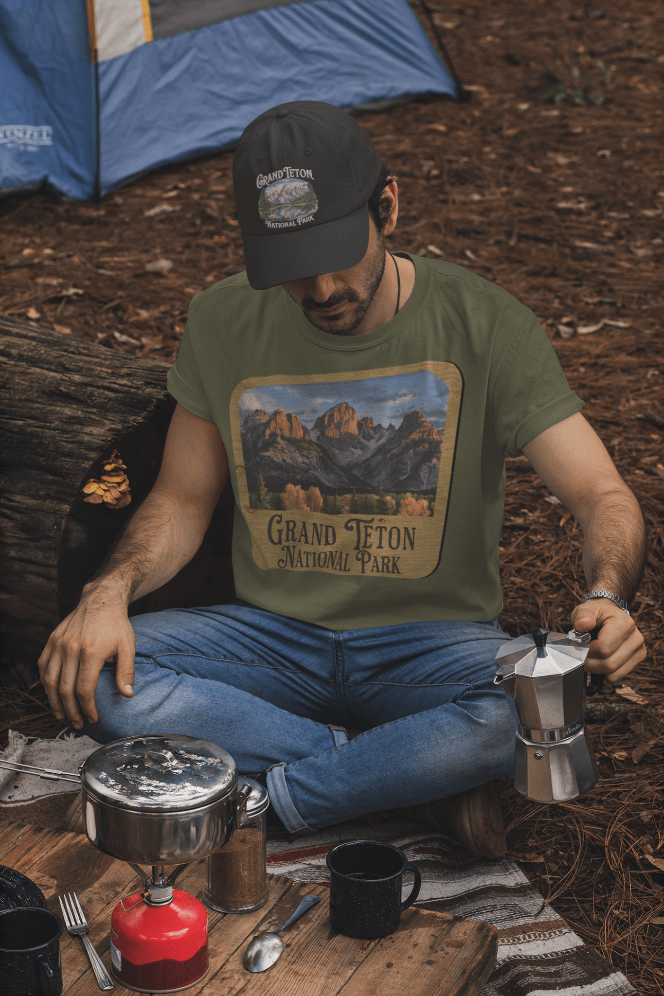Grand Teton National Park wood sign graphic t-shirt detail or alternate product view