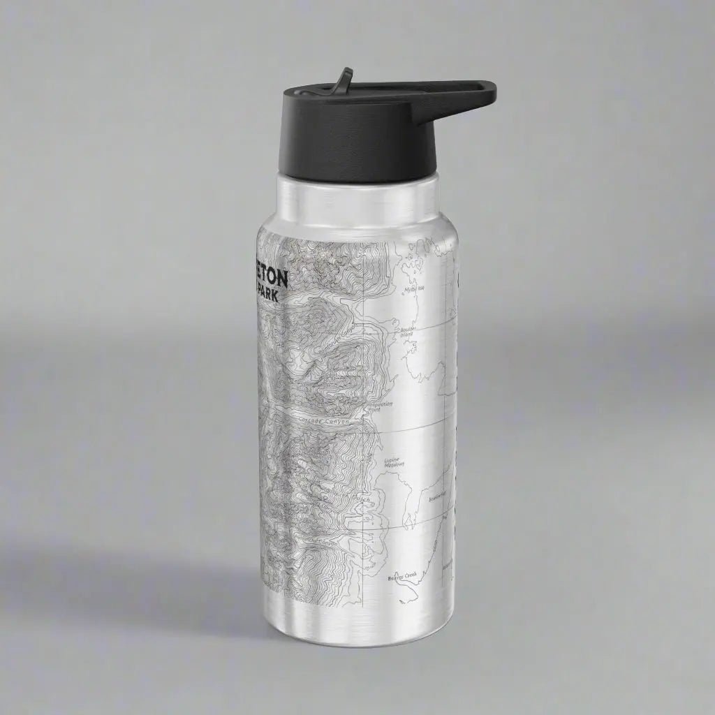 Grand Teton National Park topographic insulated water bottle tumbler showing design detail or product variation