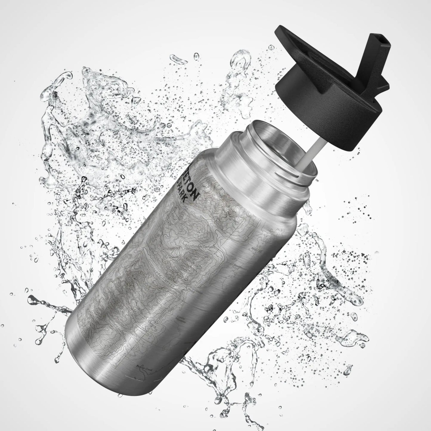 Grand Teton National Park topographic insulated water bottle tumbler showing design detail or product variation