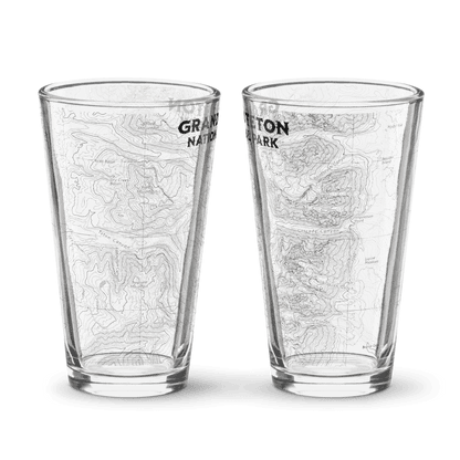 Grand Teton National Park topographic pint glass showing design detail or product variation