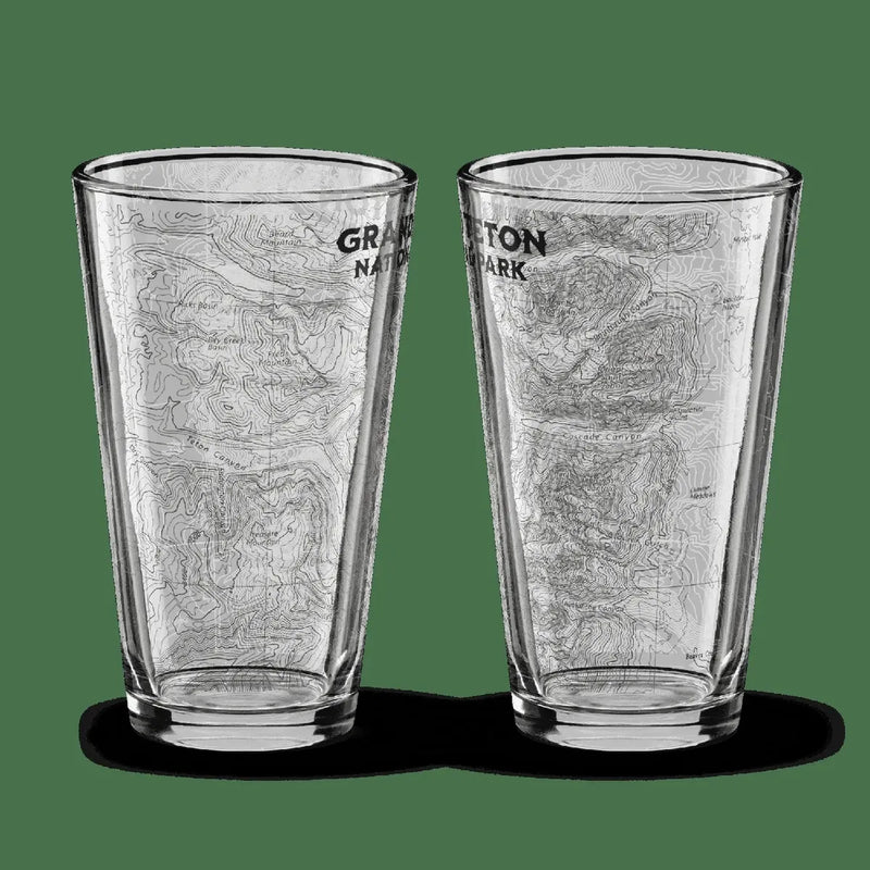 Grand Teton National Park topographic pint glass showing design detail or product variation