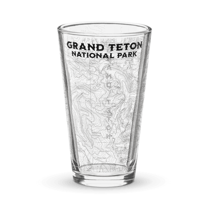 Grand Teton National Park topographic pint glass shown from alternate product angle