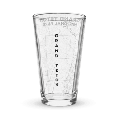 Grand Teton National Park topographic pint glass shown from alternate product angle