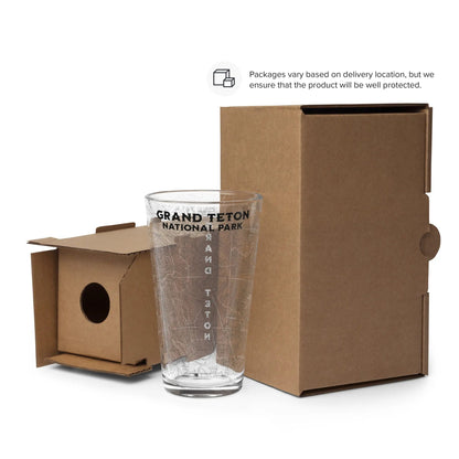 Grand Teton National Park topographic pint glass showing design detail or product variation