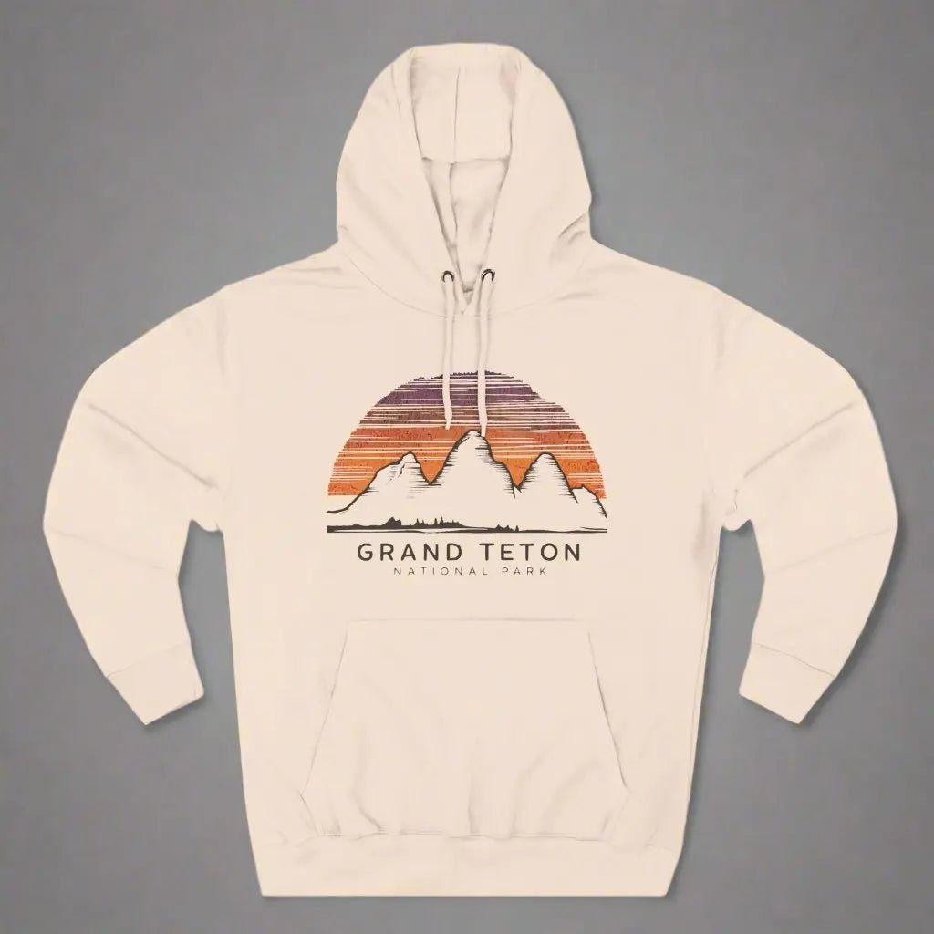 Grand Teton National Park colorful skyline fleece hoodie shown in alternate apparel color