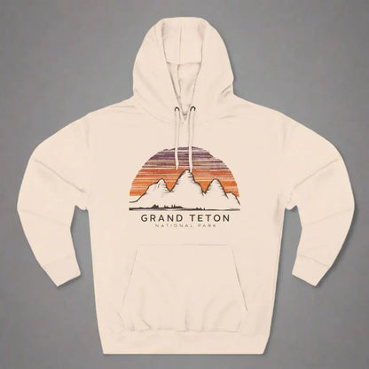 Grand Teton National Park colorful skyline fleece hoodie shown in alternate apparel color