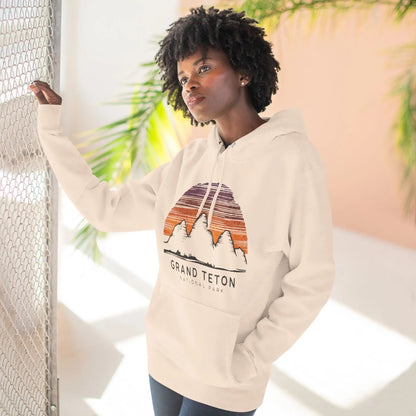 Grand Teton National Park colorful skyline fleece hoodie shown in alternate apparel color