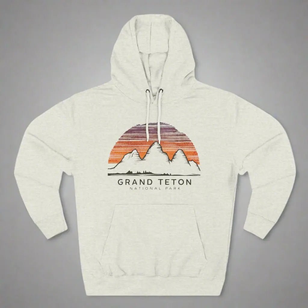 Grand Teton National Park colorful skyline fleece hoodie shown in alternate apparel color