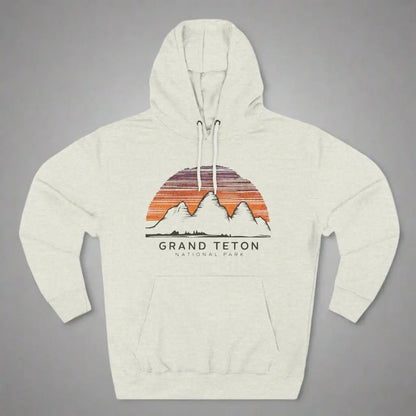 Grand Teton National Park colorful skyline fleece hoodie shown in alternate apparel color