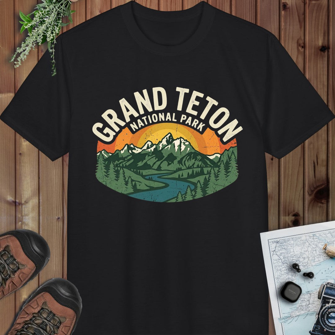 Grand Teton National Park Vintage Graphic Performance T-Shirt in Black