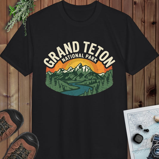 Grand Teton National Park Vintage Graphic Performance T-Shirt in Black