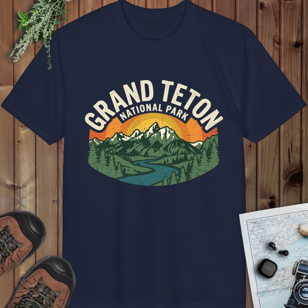 Grand Teton National Park Vintage Graphic Performance T-Shirt in Navy