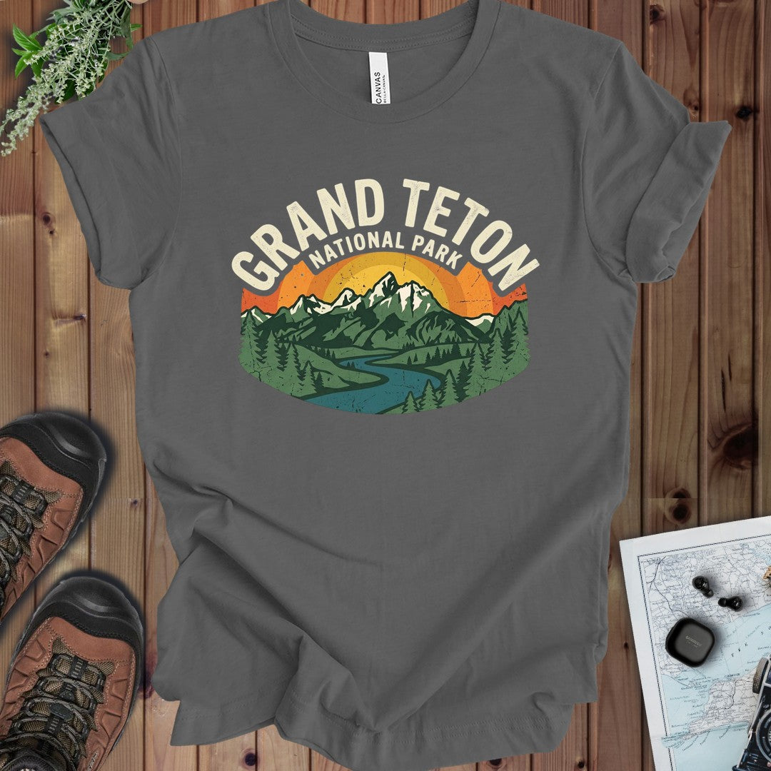 Grand Teton National Park Vintage Graphic Kids T-Shirt in Asphalt