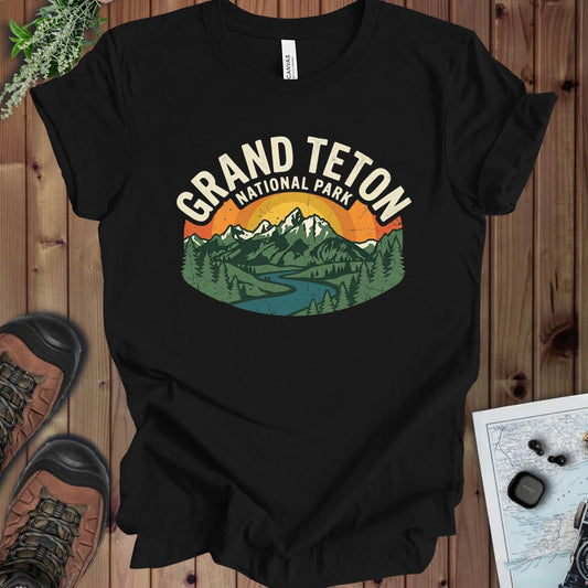 Grand Teton National Park Vintage Graphic Kids T-Shirt in Black
