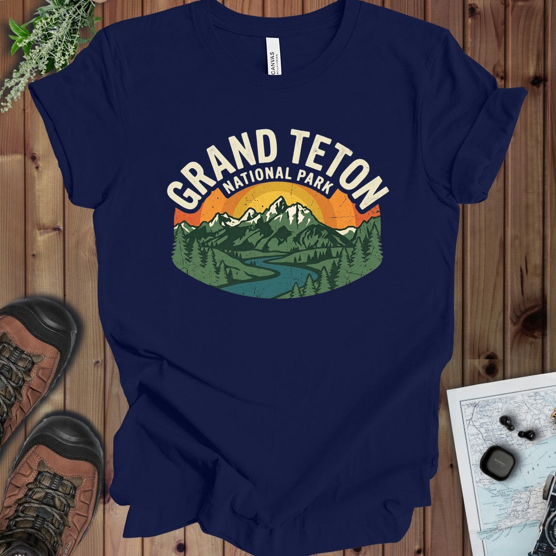 Grand Teton National Park Vintage Graphic Kids T-Shirt in Navy