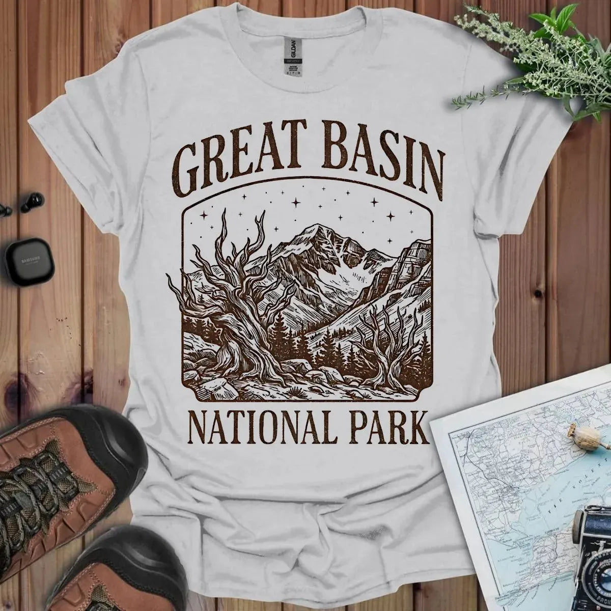 Great Basin National Park rustic graphic t-shirt shown in lifestyle or modeled setting
