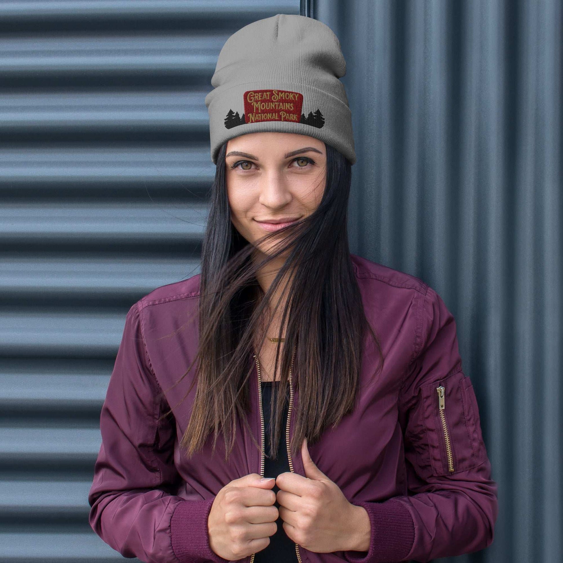 Great Smoky Mountain National Park embroidered beanie shown in lifestyle or modeled setting