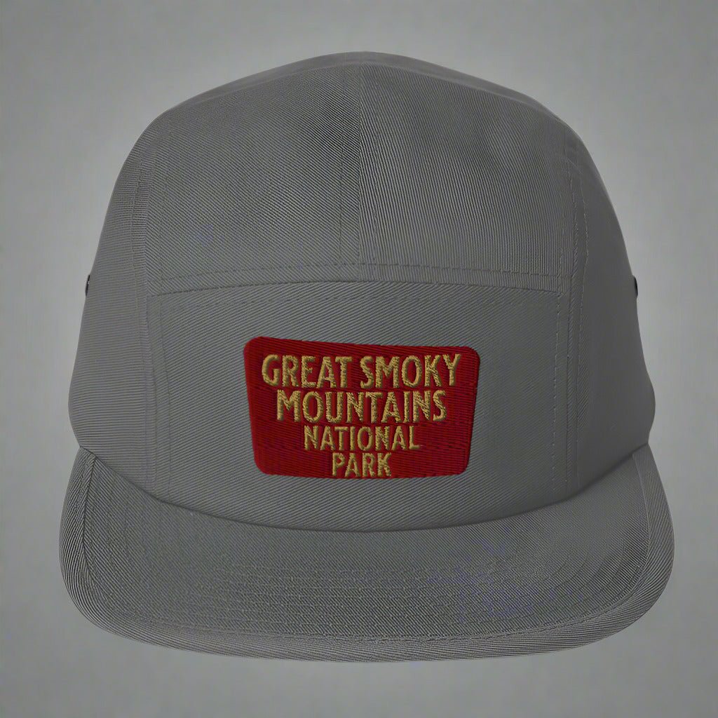 Great Smoky Mountains embroidered 5-panel hat shown in lifestyle or modeled setting