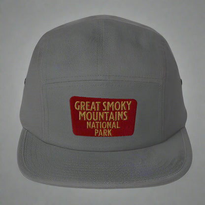 Great Smoky Mountains embroidered 5-panel hat shown in lifestyle or modeled setting