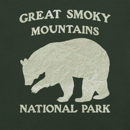 Great Smoky Mountains Bear national park topo t-shirt shown in lifestyle or modeled setting
