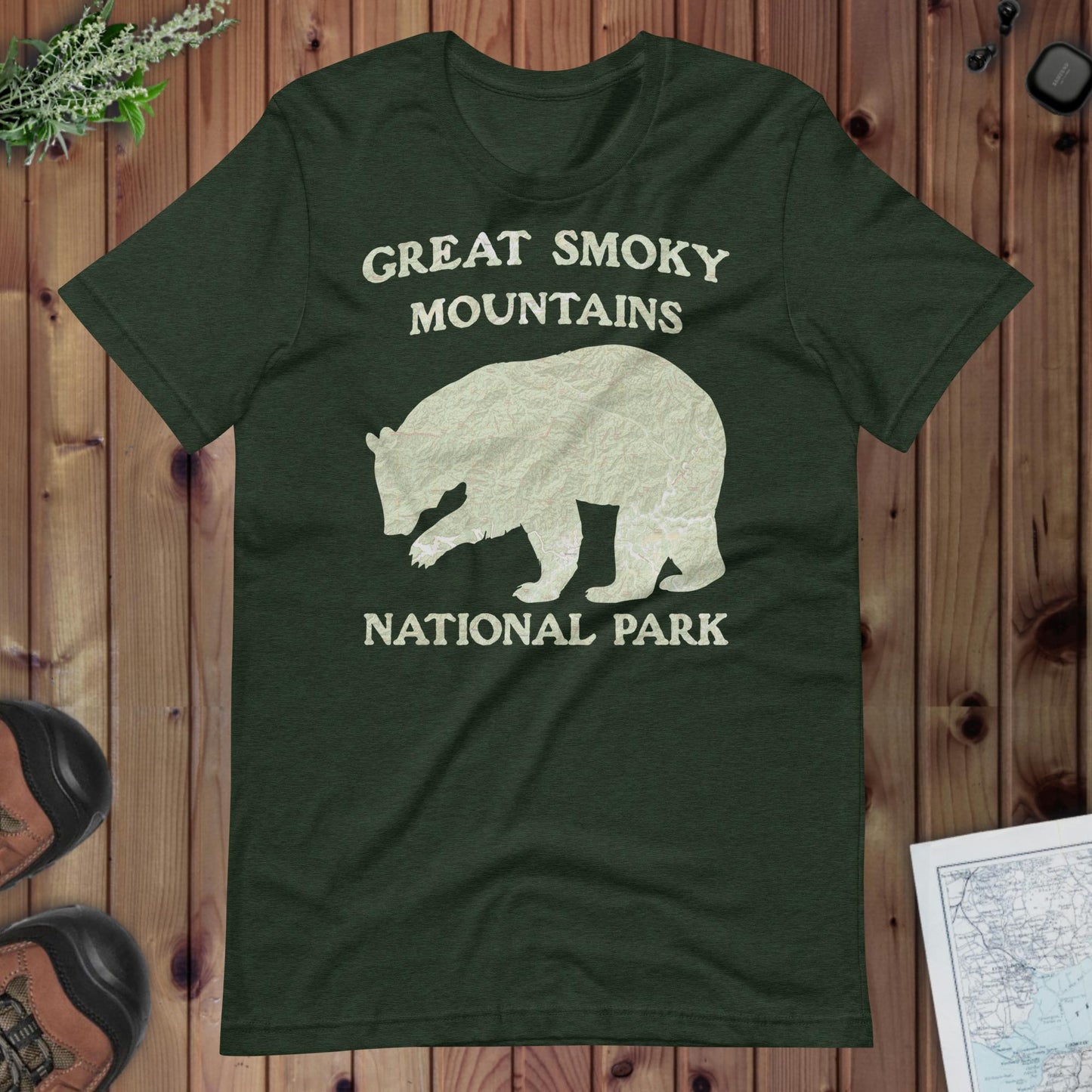 Great Smoky Mountains Bear national park topo t-shirt detail or alternate product view